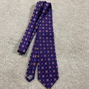 Hickey Freeman Tie Mens Purple Geometric Circle Square 100% Silk Necktie